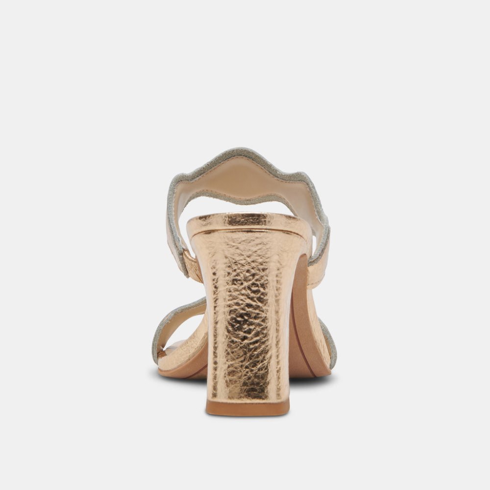 Dolce Vita Ilva Wide Heels Gold Distressed Leather