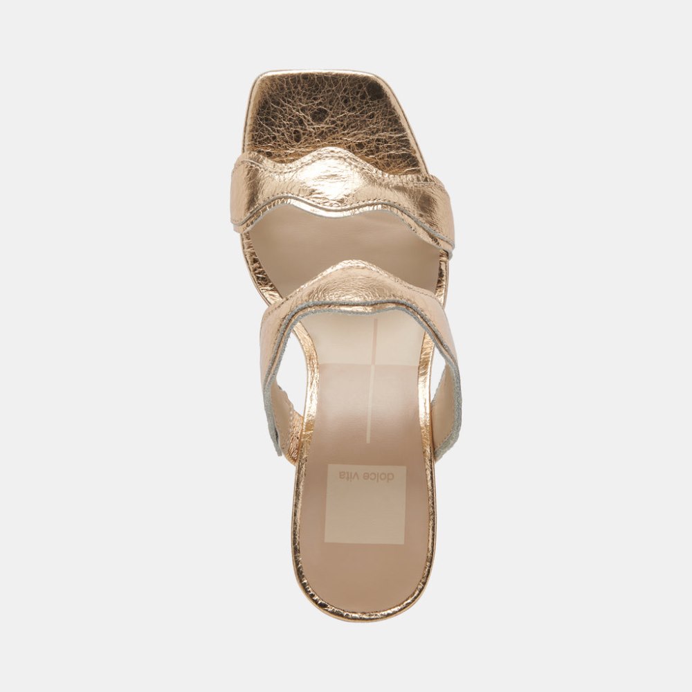 Dolce Vita Ilva Wide Heels Gold Distressed Leather