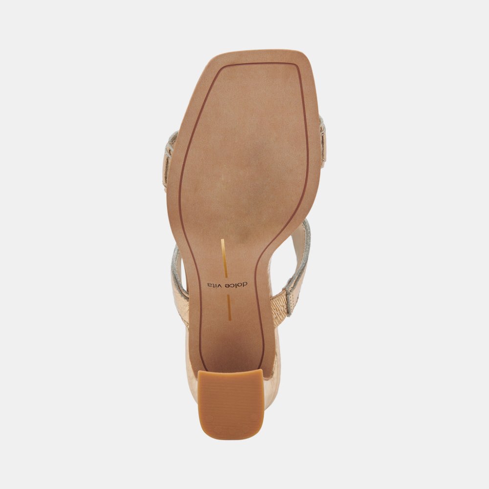 Dolce Vita Ilva Wide Heels Gold Distressed Leather