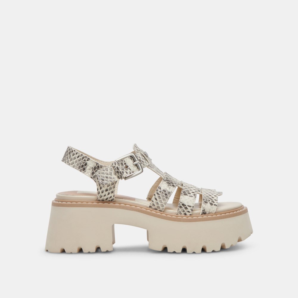 Dolce Vita Latice Sandals Grey White Embossed Leather