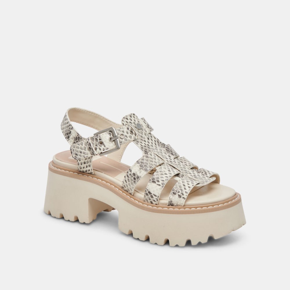 Dolce Vita Latice Sandals Grey White Embossed Leather
