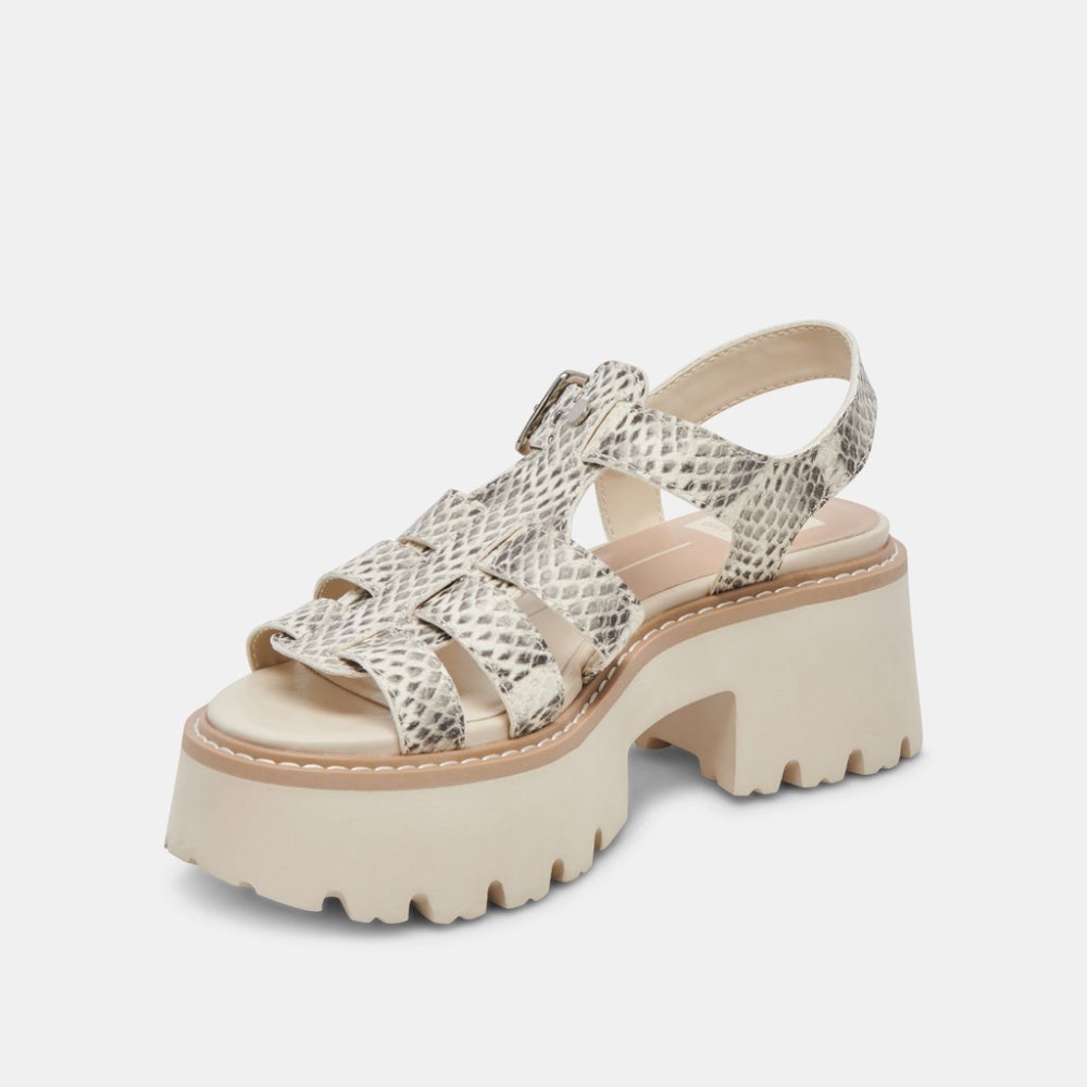 Dolce Vita Latice Sandals Grey White Embossed Leather