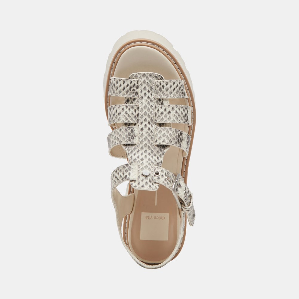 Dolce Vita Latice Sandals Grey White Embossed Leather