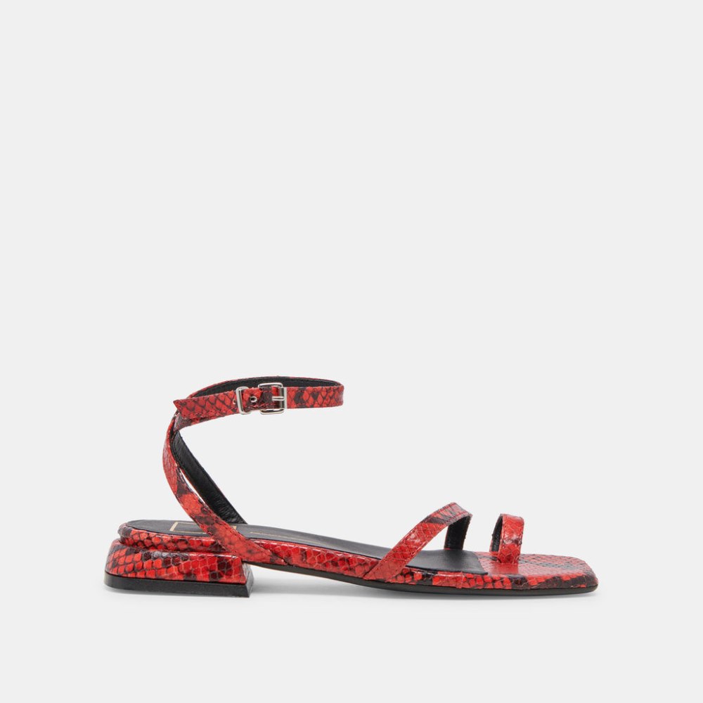 Dolce Vita Lexi Sandals Red Snake Embossed