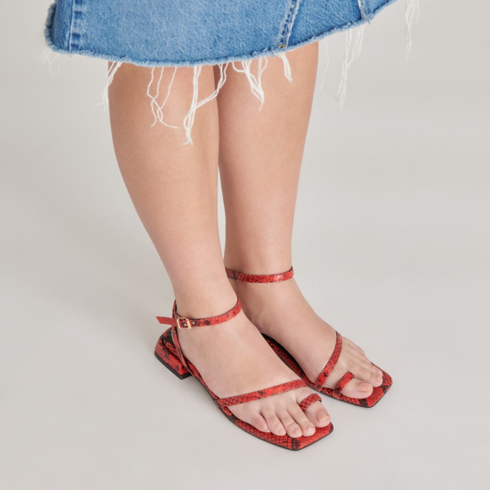 Dolce Vita Lexi Sandals Red Snake Embossed