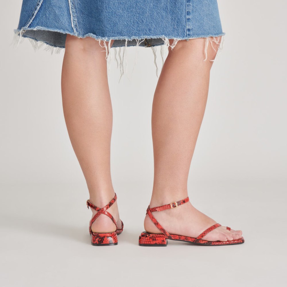 Dolce Vita Lexi Sandals Red Snake Embossed