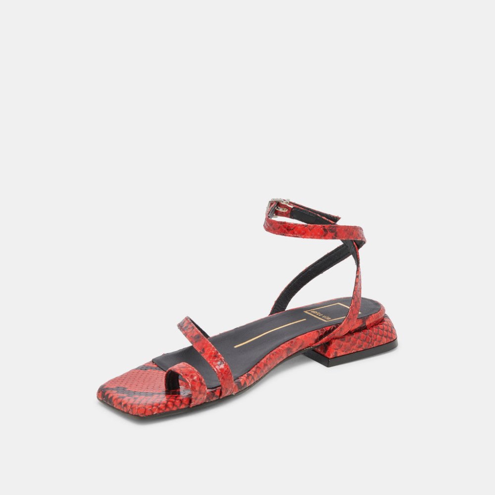 Dolce Vita Lexi Sandals Red Snake Embossed