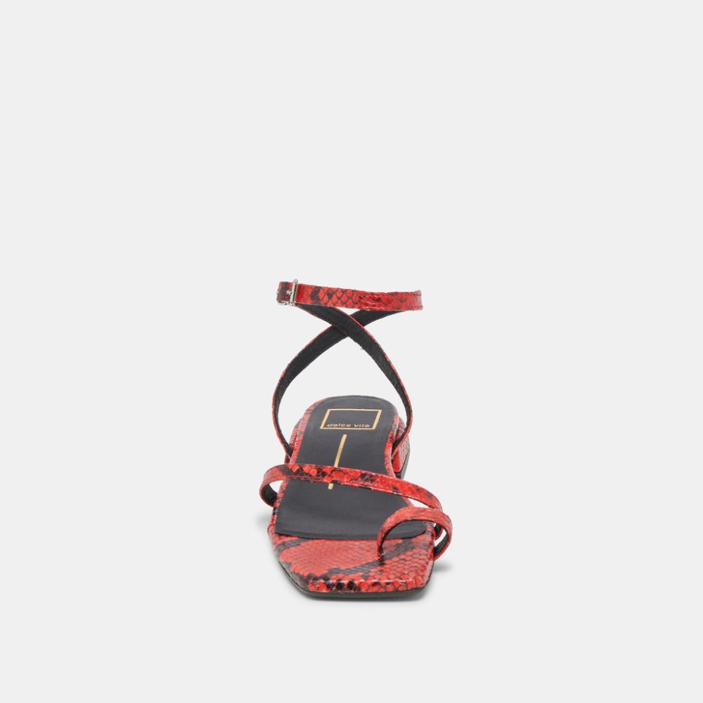 Dolce Vita Lexi Sandals Red Snake Embossed