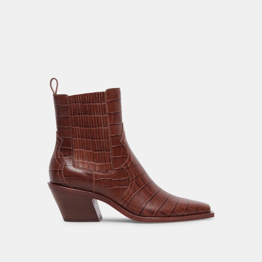 Dolce Vita Senna Booties Walnut Embossed Leather