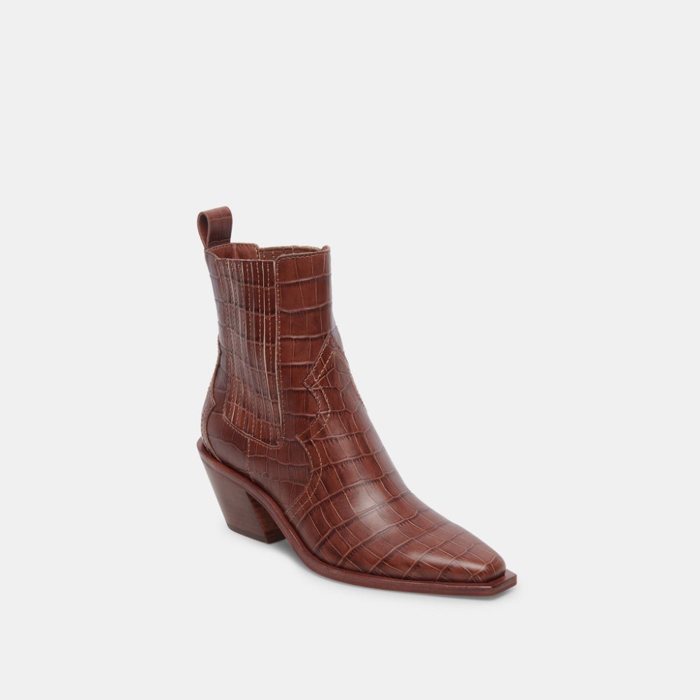 Dolce Vita Senna Booties Walnut Embossed Leather