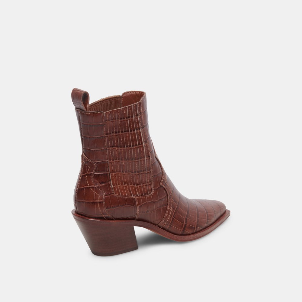 Dolce Vita Senna Booties Walnut Embossed Leather