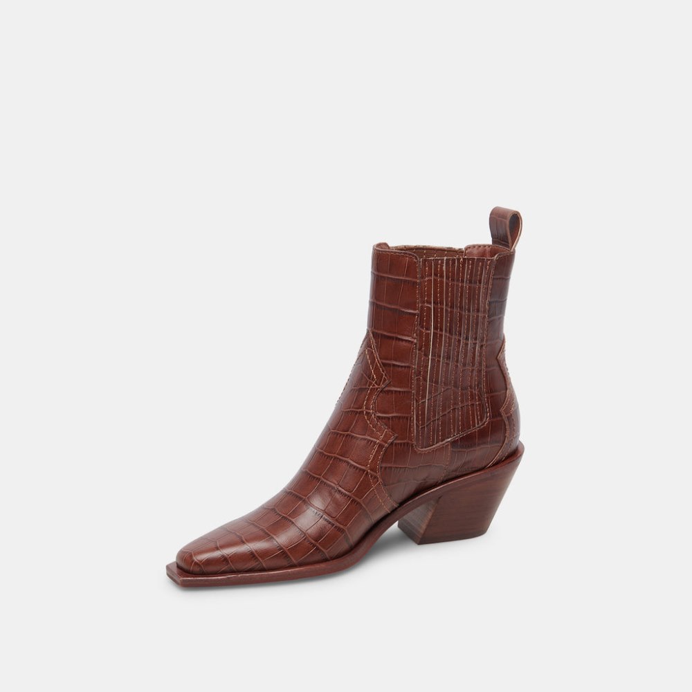 Dolce Vita Senna Booties Walnut Embossed Leather