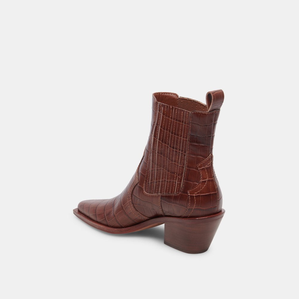 Dolce Vita Senna Booties Walnut Embossed Leather