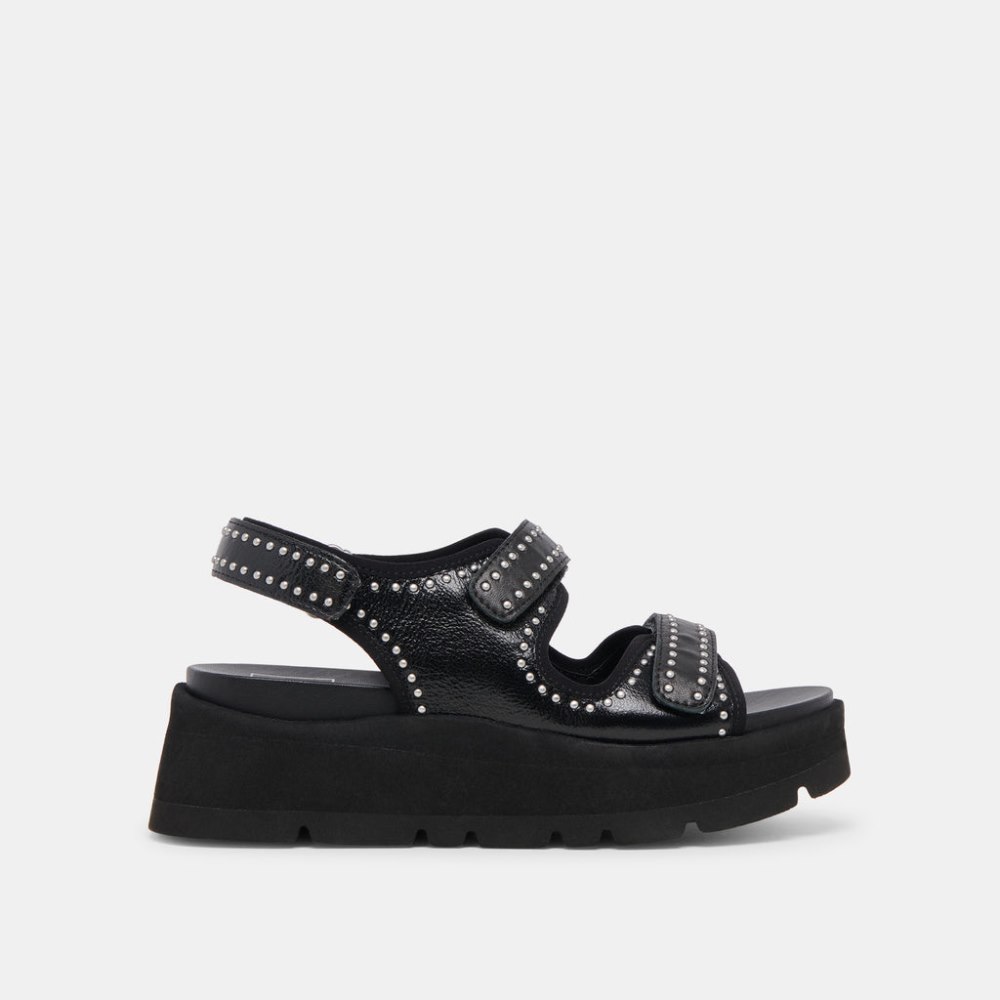 Dolce Vita Dubai Stud Sandals Midnight Crinkle Patent