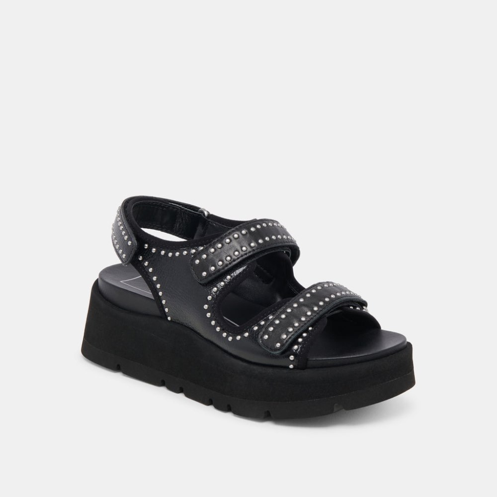 Dolce Vita Dubai Stud Sandals Midnight Crinkle Patent