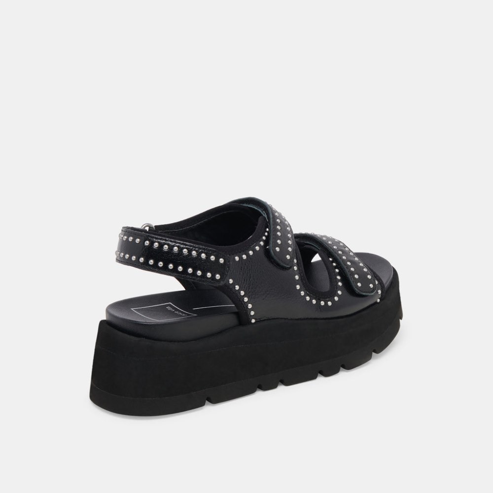 Dolce Vita Dubai Stud Sandals Midnight Crinkle Patent