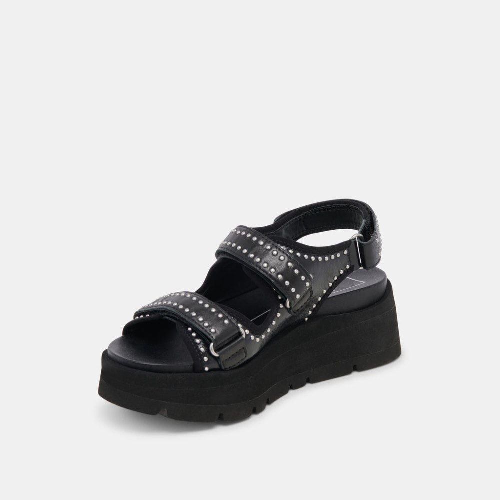 Dolce Vita Dubai Stud Sandals Midnight Crinkle Patent