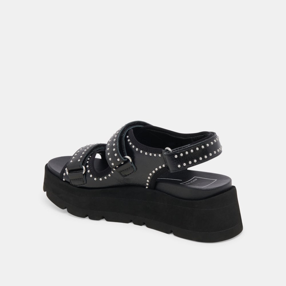 Dolce Vita Dubai Stud Sandals Midnight Crinkle Patent