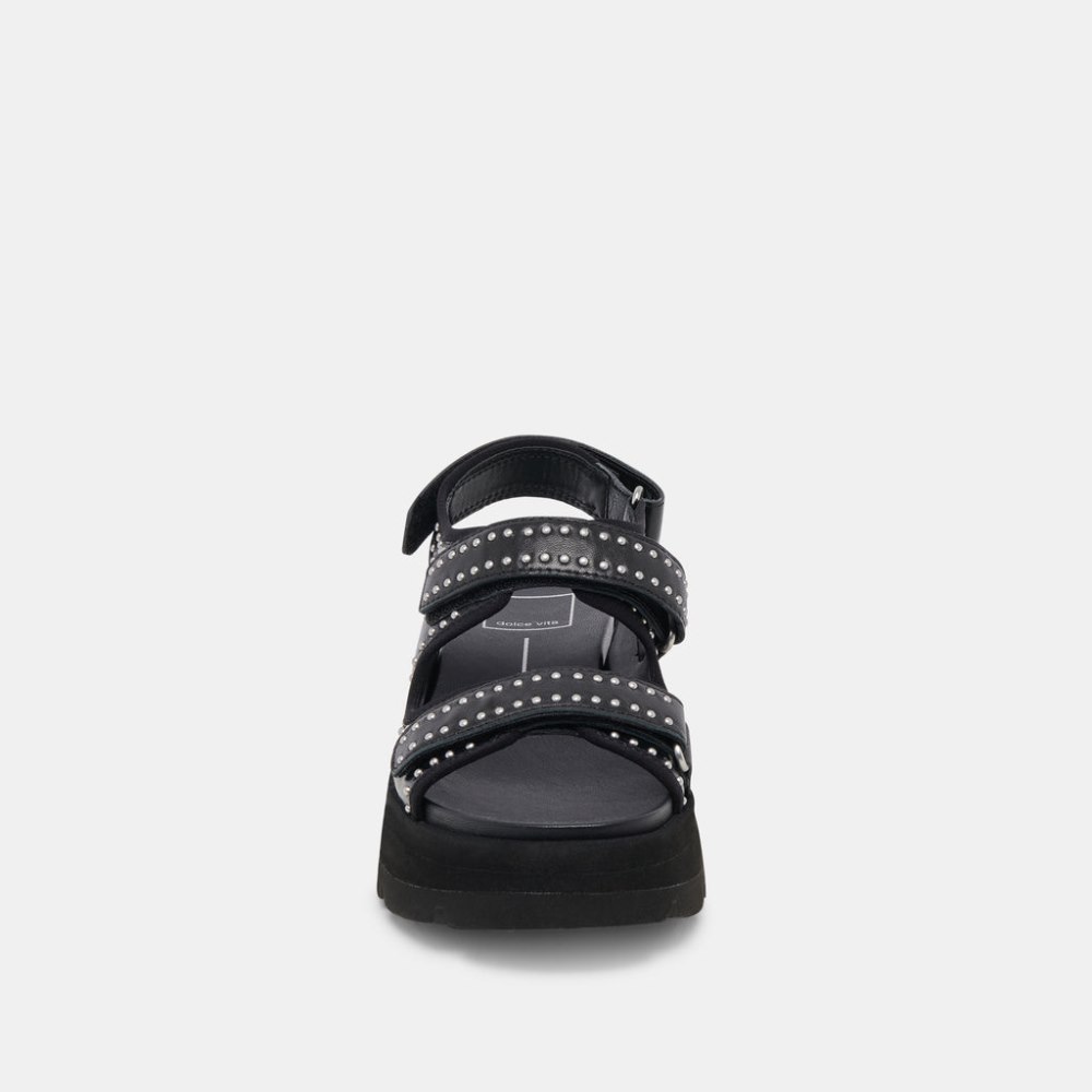 Dolce Vita Dubai Stud Sandals Midnight Crinkle Patent