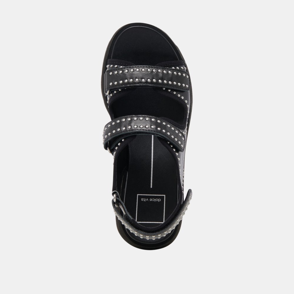 Dolce Vita Dubai Stud Sandals Midnight Crinkle Patent