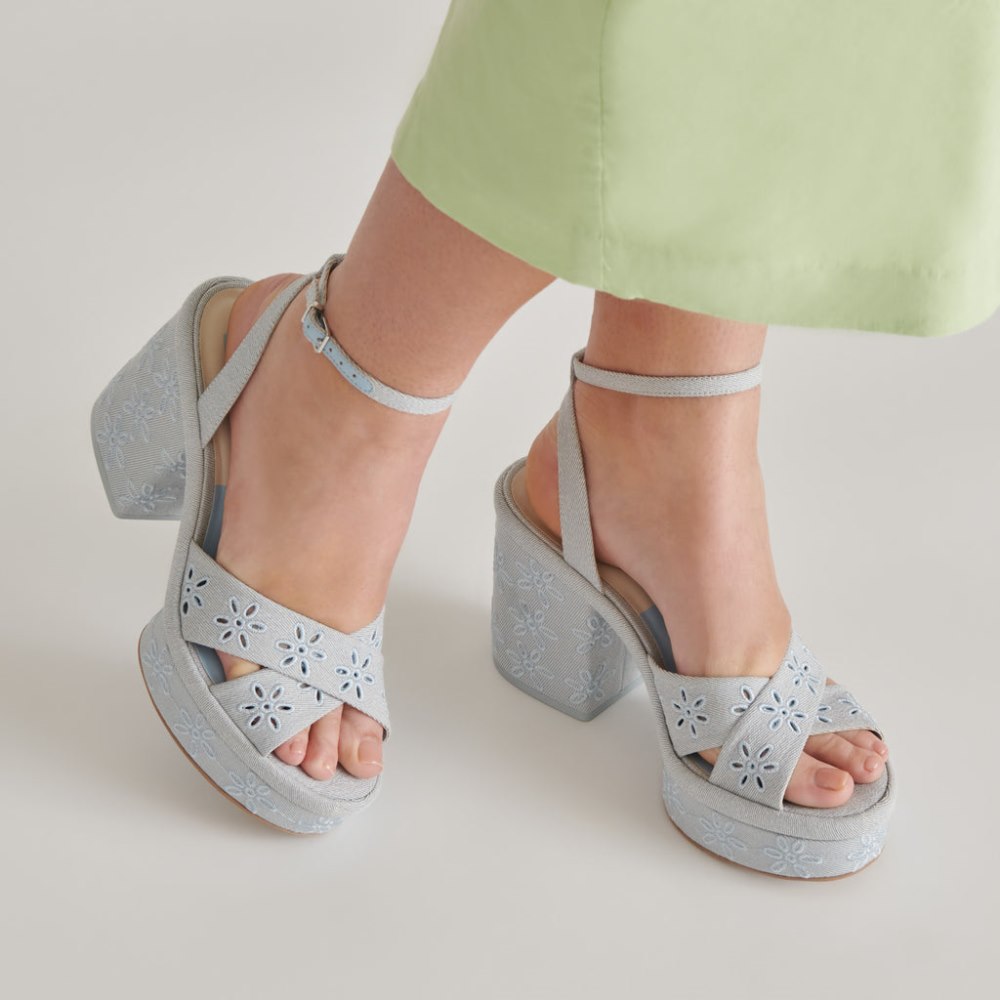 Dolce Vita Laisha Heels Light Blue Floral Eyelet