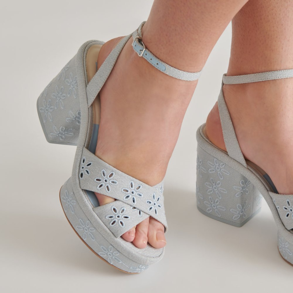 Dolce Vita Laisha Heels Light Blue Floral Eyelet