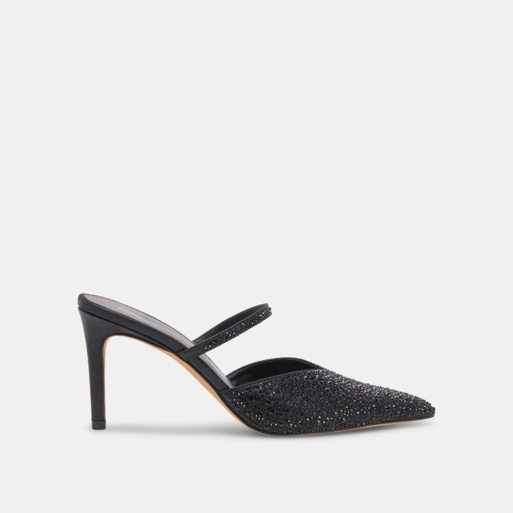 Dolce Vita Kanika Crystal Heels Black Metallic Fabric