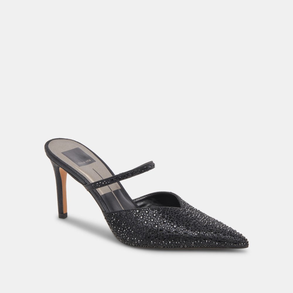 Dolce Vita Kanika Crystal Heels Black Metallic Fabric