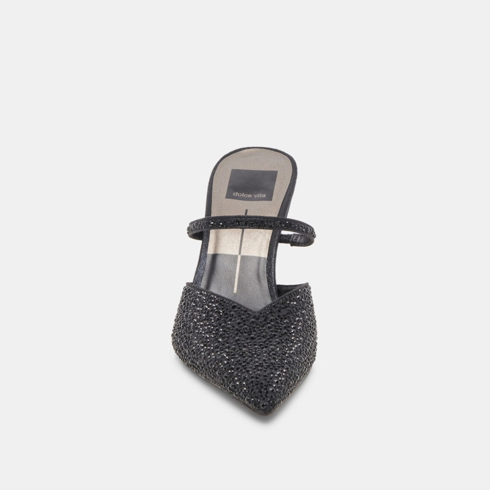 Dolce Vita Kanika Crystal Heels Black Metallic Fabric