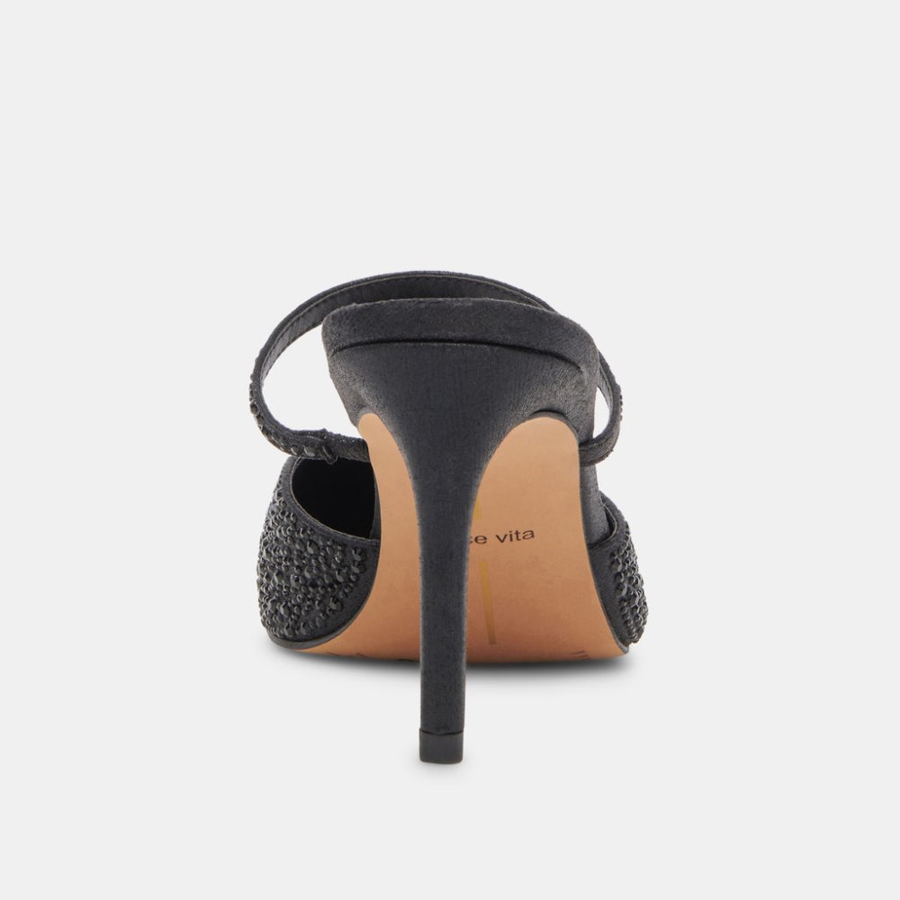 Dolce Vita Kanika Crystal Heels Black Metallic Fabric