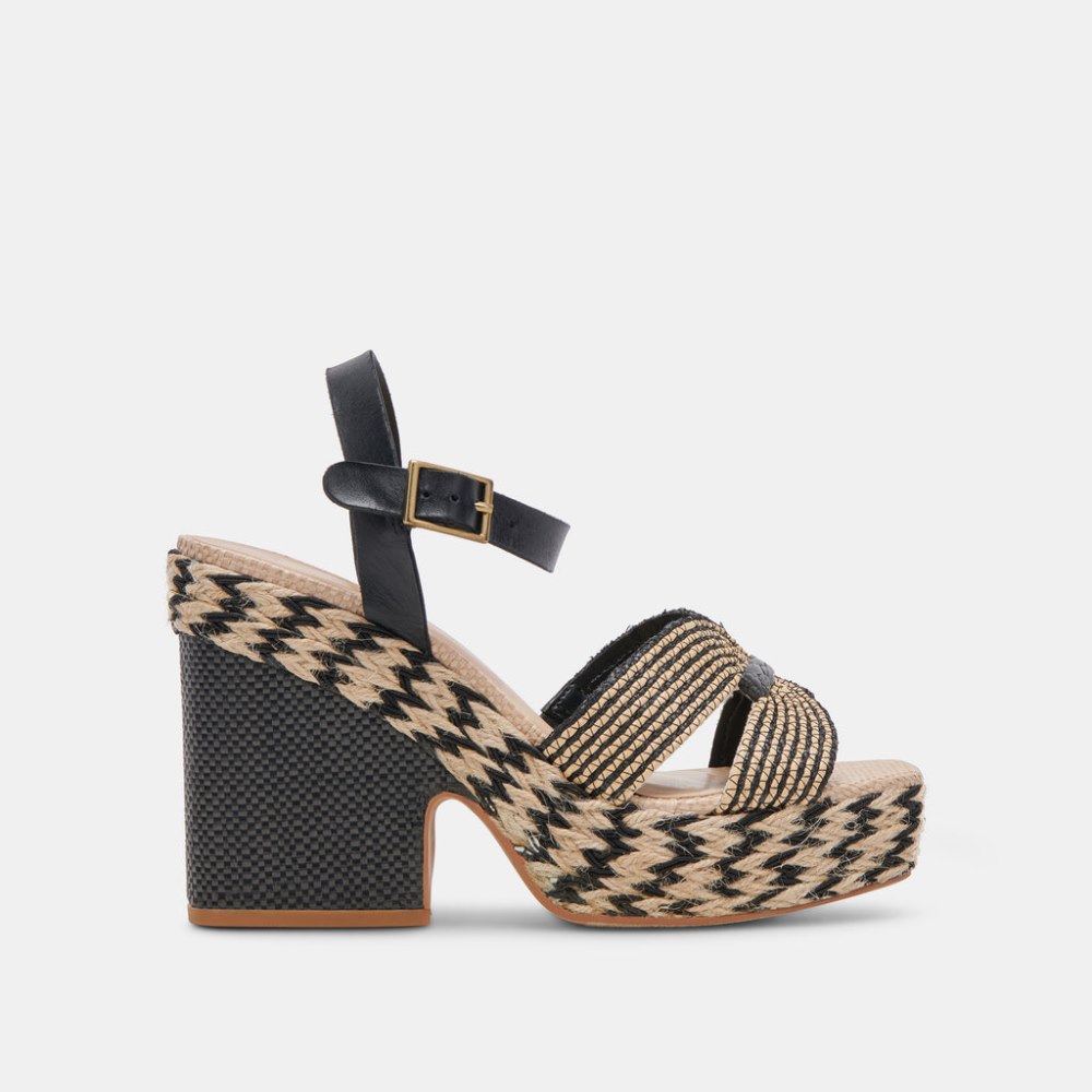 Dolce Vita Cale Heels Black Natural Raffia