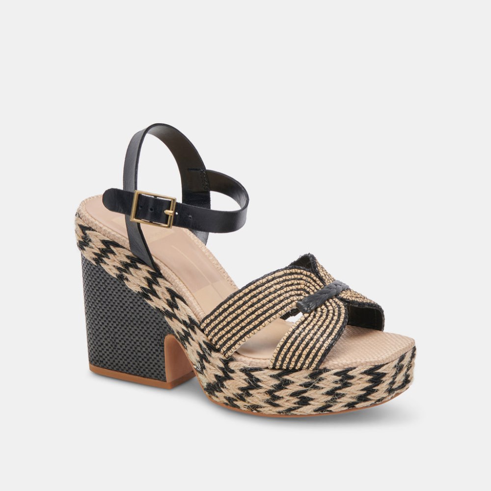 Dolce Vita Cale Heels Black Natural Raffia