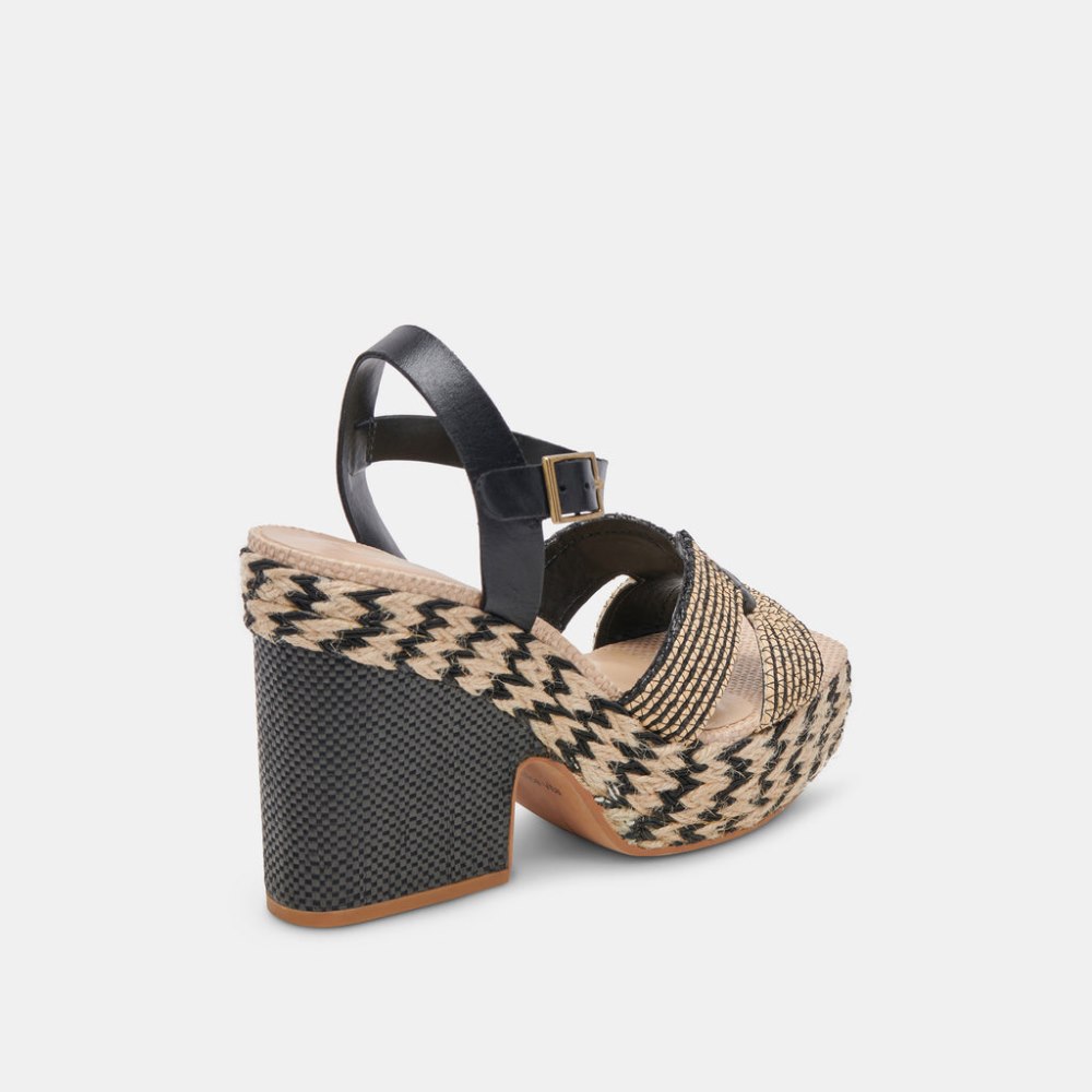 Dolce Vita Cale Heels Black Natural Raffia