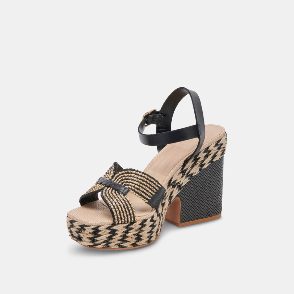 Dolce Vita Cale Heels Black Natural Raffia