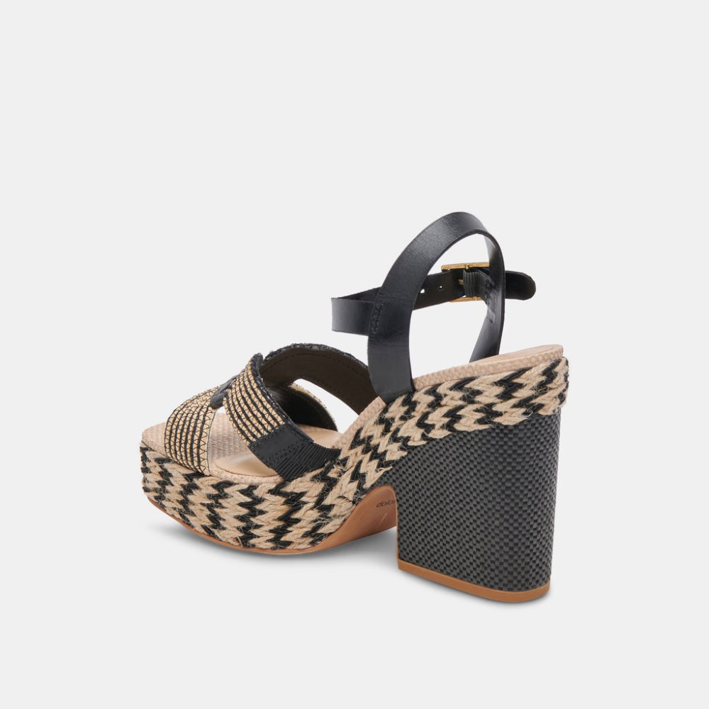 Dolce Vita Cale Heels Black Natural Raffia
