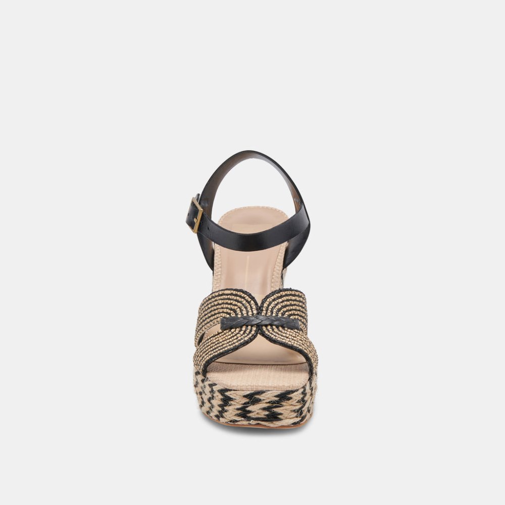 Dolce Vita Cale Heels Black Natural Raffia