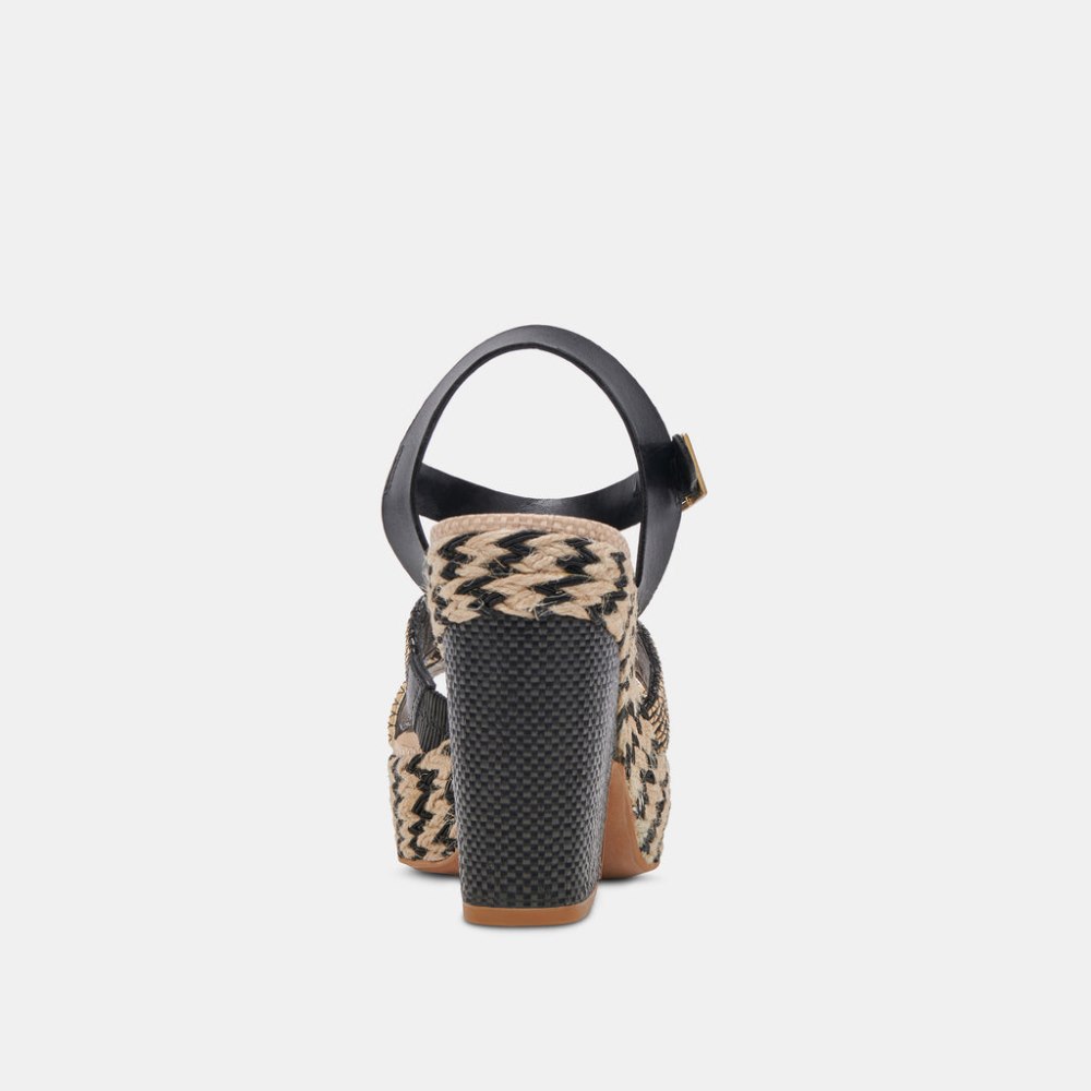 Dolce Vita Cale Heels Black Natural Raffia