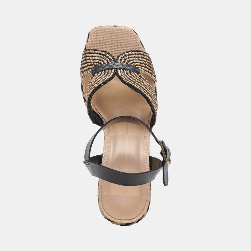 Dolce Vita Cale Heels Black Natural Raffia