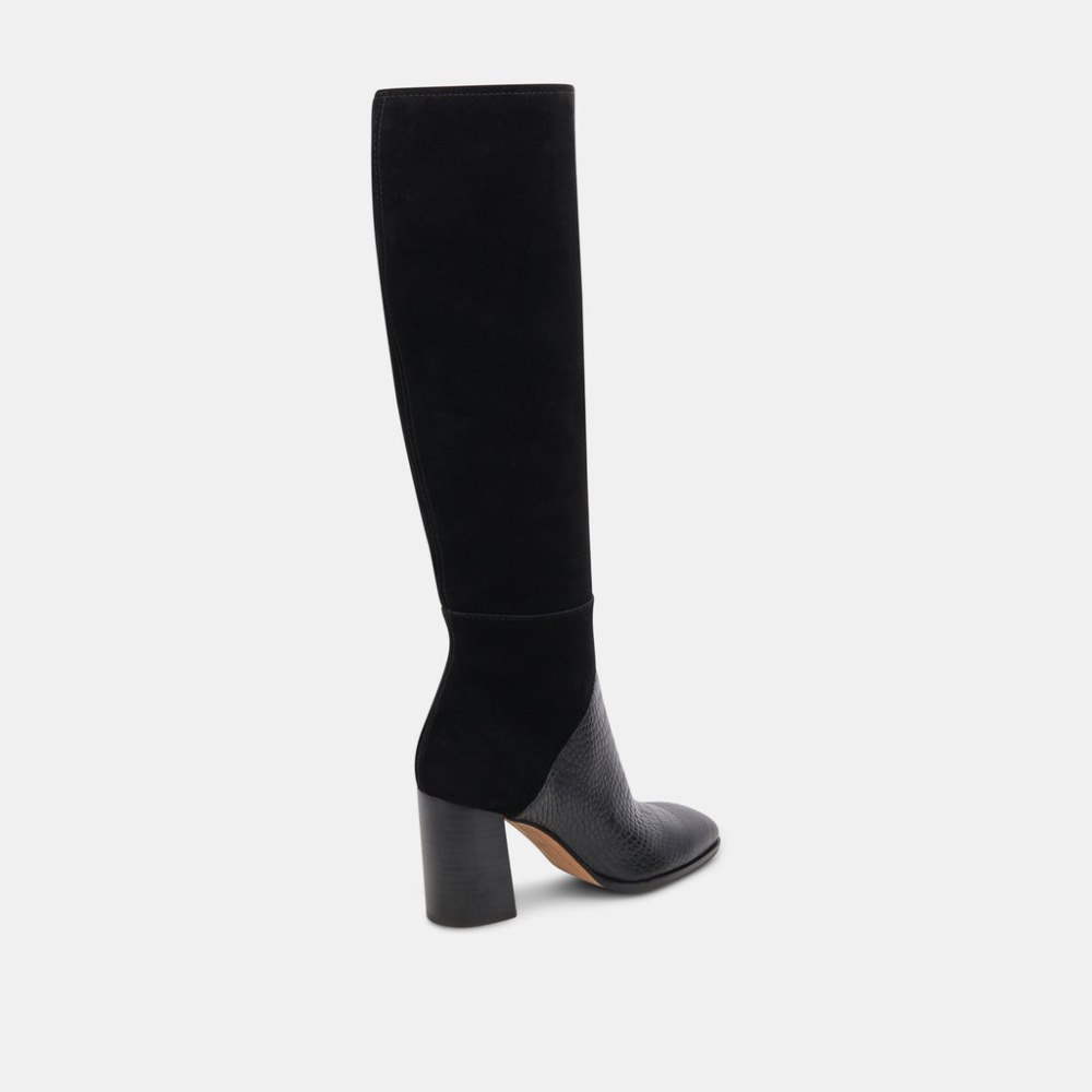 Dolce Vita Fynn Wide Calf Boots Black Multi Embossed Leather