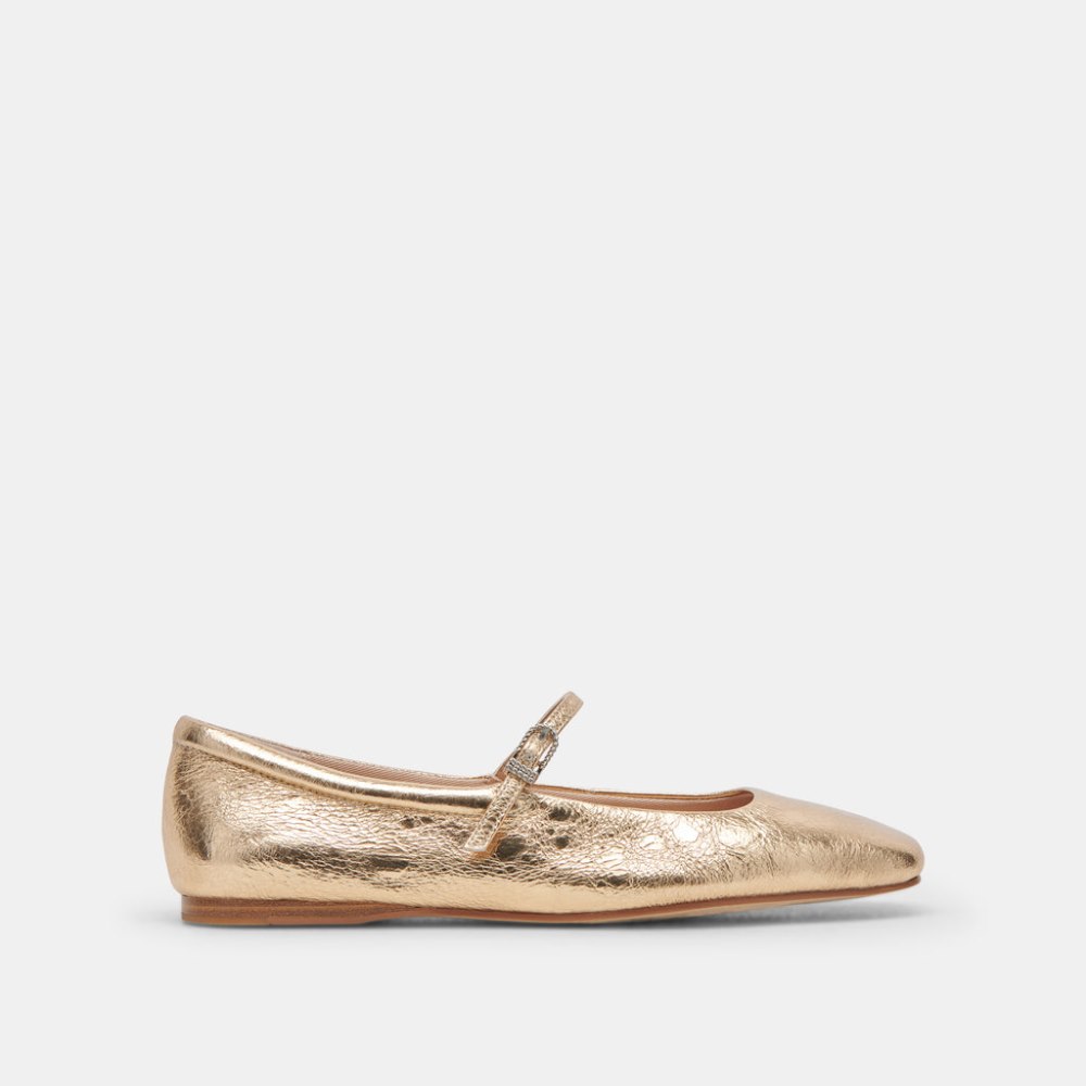 Dolce Vita Reyes Wide Ballet Flats Gold Distressed Leather