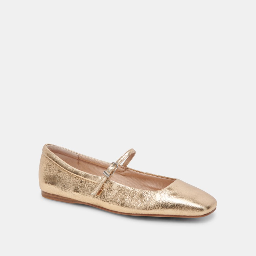 Dolce Vita Reyes Wide Ballet Flats Gold Distressed Leather