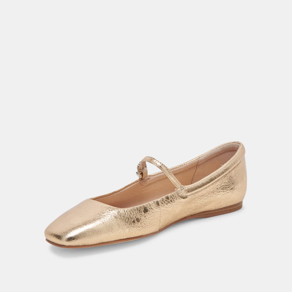 Dolce Vita Reyes Wide Ballet Flats Gold Distressed Leather