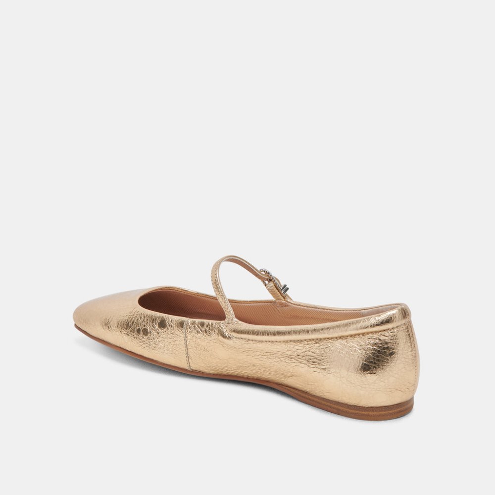 Dolce Vita Reyes Wide Ballet Flats Gold Distressed Leather