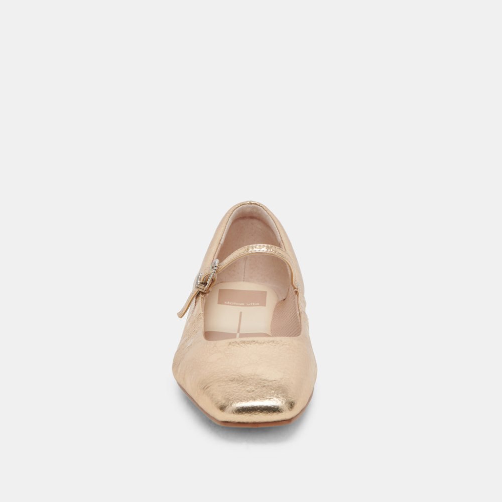 Dolce Vita Reyes Wide Ballet Flats Gold Distressed Leather