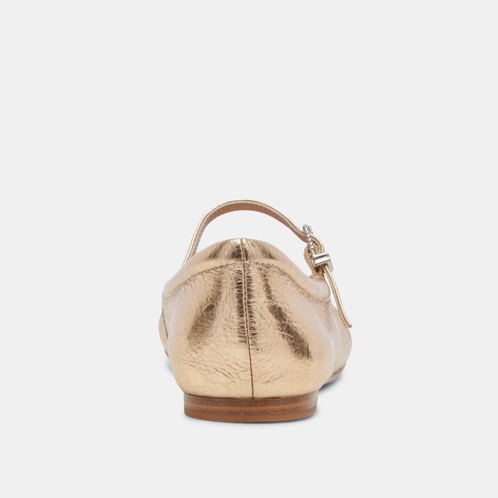 Dolce Vita Reyes Wide Ballet Flats Gold Distressed Leather