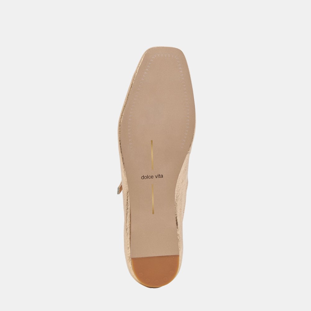 Dolce Vita Reyes Wide Ballet Flats Gold Distressed Leather