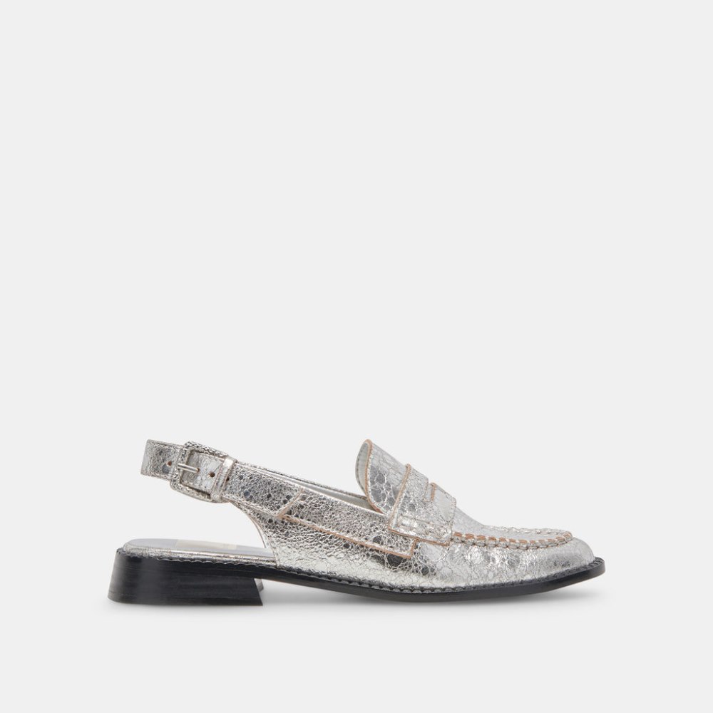 Dolce Vita Hardi Wide Loafers Silver Crackled Leather