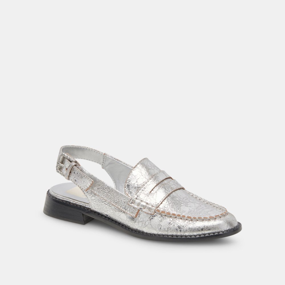 Dolce Vita Hardi Wide Loafers Silver Crackled Leather