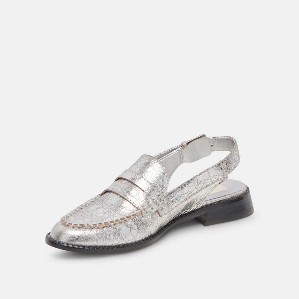 Dolce Vita Hardi Wide Loafers Silver Crackled Leather