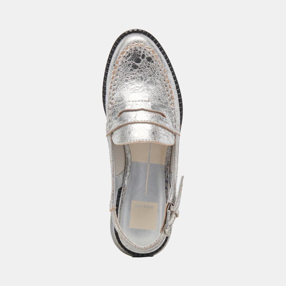 Dolce Vita Hardi Wide Loafers Silver Crackled Leather